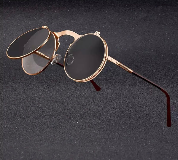 Vintage Circle Round Flip - Up Sunglasses