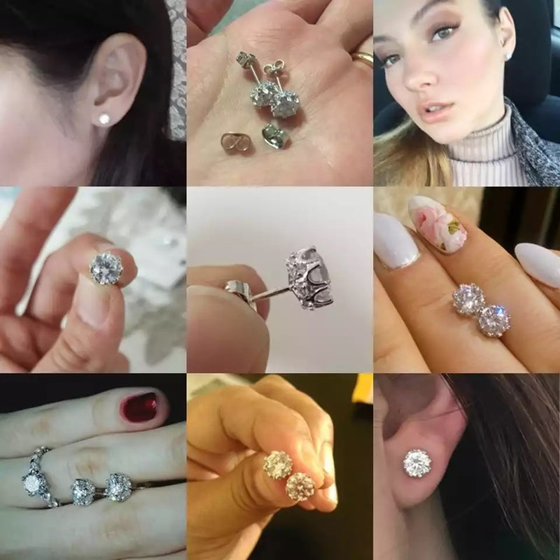 High Quality Sterling Silver Diamond Stud Zircon Earrings