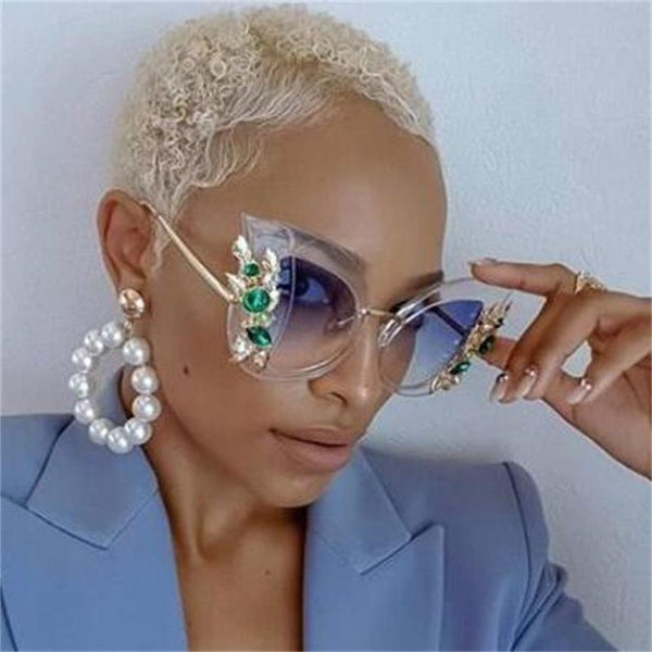Fashionable Butterfly Green Diamond Sunglasses