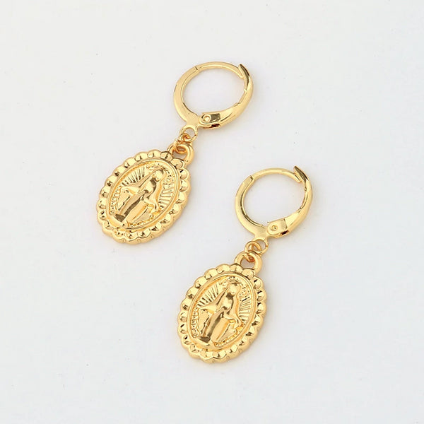 Gold Virgin Mary Hoop Earring