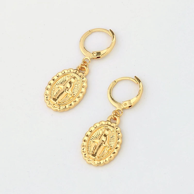 Gold Virgin Mary Hoop Earring