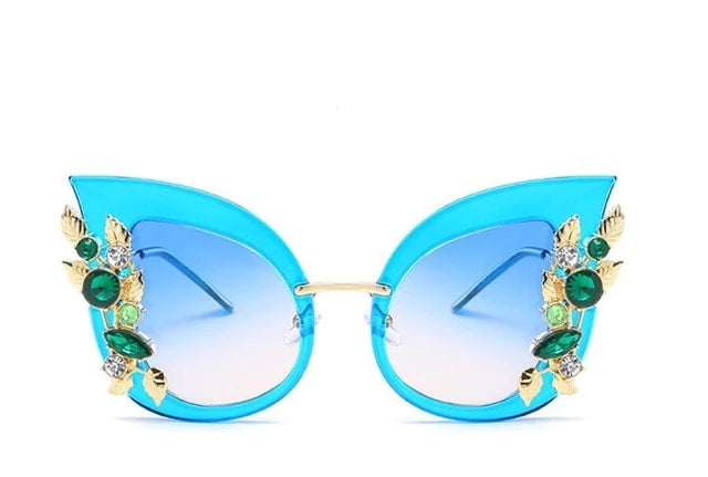 Fashionable Butterfly Green Diamond Sunglasses