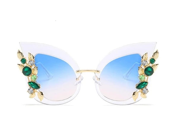 Fashionable Butterfly Green Diamond Sunglasses