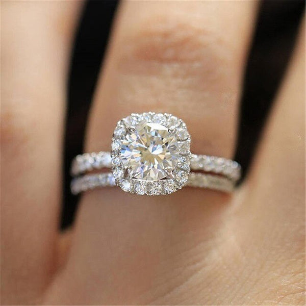 Everyday Wear Anniversary, Engagement or Wedding Ring Silver Set